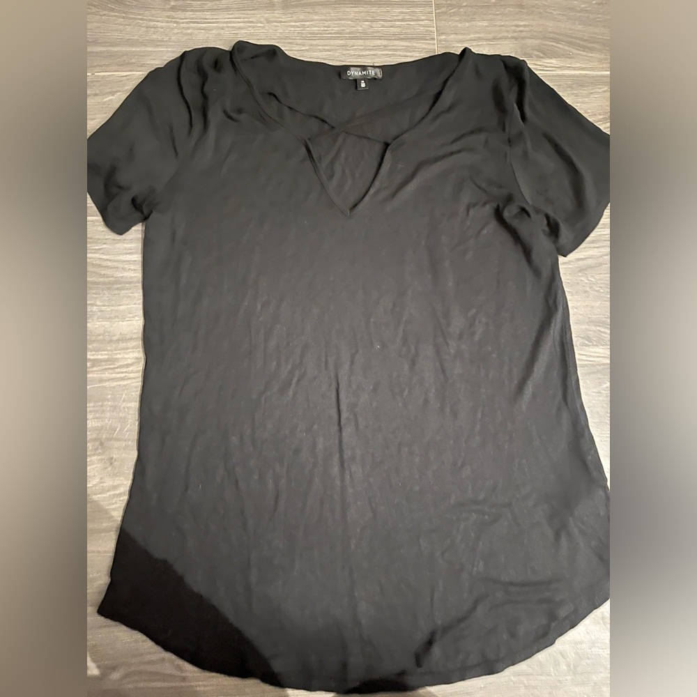 Black t shirt with strap details